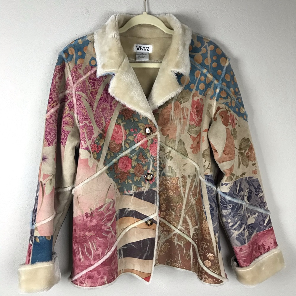 Weavz Multicolor Patchwork Coat Faux Fur Suede XL
